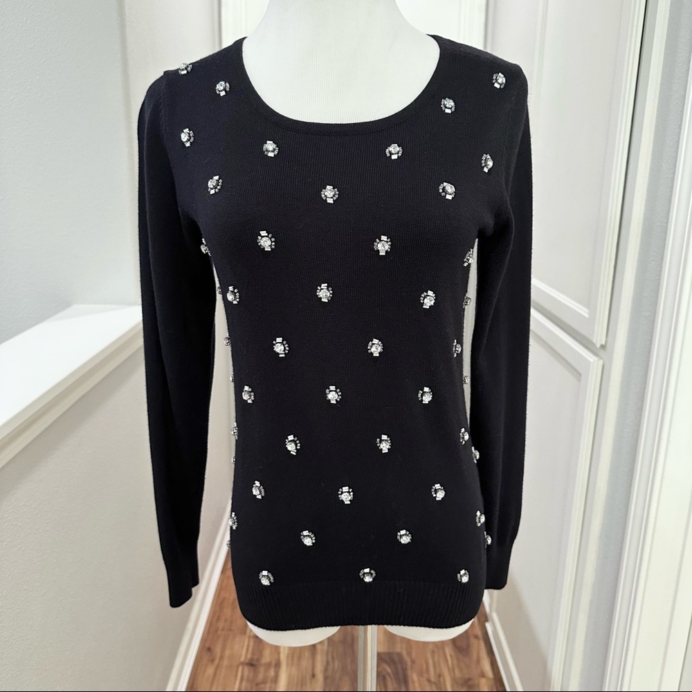 Boden Black Embellished Jeweled Bling Sweater